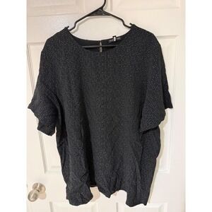 Eileen Fisher Woman Black Dash Print Tencel Viscose Blouse Top 20W F18TRZ